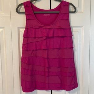 Merona pink tank top with ruffled front size large.
